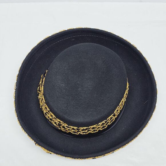 Vintage Doeskin Bollman Bolero Hat Black Wool Felt Sequins And Gold Accent USA main image 8